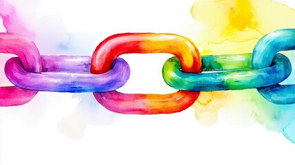 Poster - Vibrant Watercolor Chain Links with Colorful Splash Background in Artistic Style