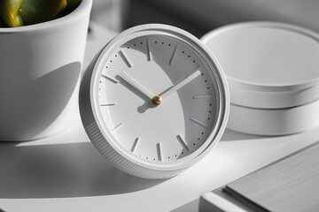 Poster - A simple timekeeper sits beside a greenery on a flat surface