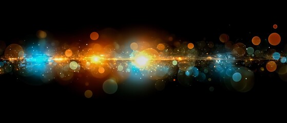 blurry image of a line of bright lights with a dark background. the lights are in different colors a