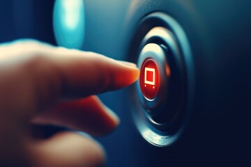 Poster - A person presses a button on the car's control panel, with a focus on the human action