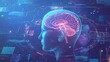 © sam - Digital brain with data flowing, AI concept background, futuristic technology illustration with holographic elements and circuit patterns. The vibrant colors of blue and purple add energy to the scene