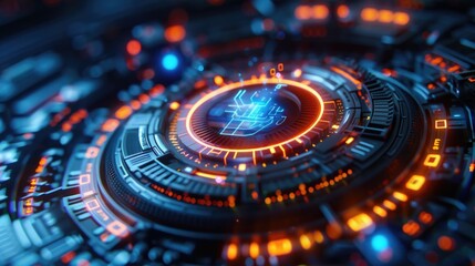 Poster - A close-up view of a futuristic clock showing digital time display