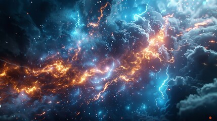 Wall Mural - This photo depicts a striking lightning abstract image of a black background illuminated by multiple lightning strikes