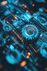 Poster - A detailed view of a circuit board with visible gears, suitable for technology or engineering illustrations