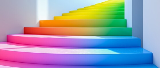 Poster - Colorful staircase with each step a different color. The staircase is very colorful and bright