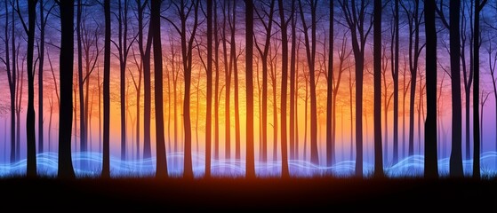 Wall Mural - forest with trees in the foreground and background. the trees are in various shades of blue and purp