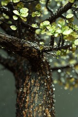 Poster - A close-up shot of a tree covered in water droplets, ideal for use as a background or to represent moisture and freshness