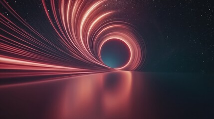 Poster - Spiral of red light is reflected in the water. The water is calm and still. The light is bright and intense