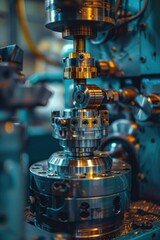Poster - A close-up shot of industrial machinery in a busy factory setting
