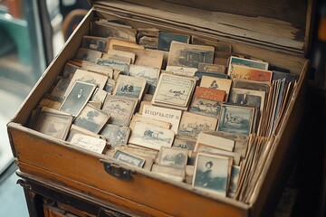 A Collection of Vintage Postcards in a Box