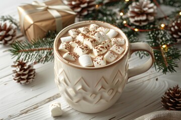 Sticker - A warm and cozy cup of hot chocolate topped with marshmallows, perfect for snuggling up on a cold day