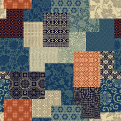 Wall Mural - traditional chinese style fabric patchwork wallpaper abstract floral vector seamless pattern for shi