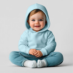 a baby wearing a hoodie for mockup against a plain background made with generative ai