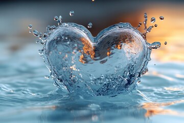 Poster - a heart-shaped splash on the surface of calm water, great for concepts about love, emotions, and nat
