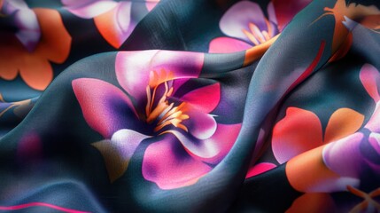 Aufkleber - Vibrant floral textile with elegant folds showcasing modern design and rich colors in close-up view