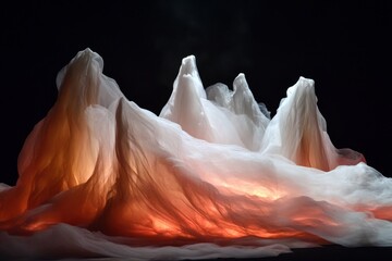 Poster - Ethereal Landscape of Wispy Fabric Formations Illuminated from Within, Creating a Mystical Atmosphere with Soft Glows and Dramatic Shadows