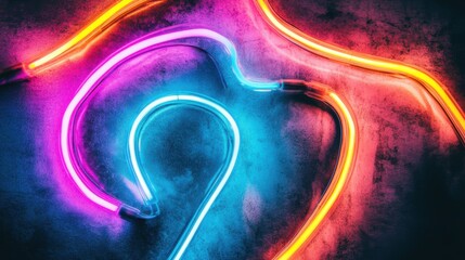 Poster - Vibrant and Colorful Neon Light Tubes on Dark Textured Background Creating Abstract Shapes and Patterns for Artistic or Creative Projects