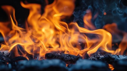 Aufkleber - Dynamic close-up of vibrant fire flames and smoke rising from glowing embers for welding and metalwork backgrounds or projects.