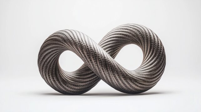 Decorative 3D rope infinity figure with detailed fibers and realistic shading, isolated on white