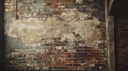 Poster - Vintage brick wall texture showing weathered colors and peeling paint for artistic or architectural backgrounds.