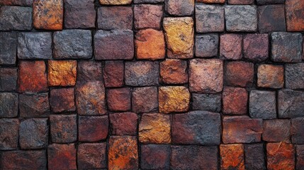Poster - Textured brick stone pavement with a rich abstract pattern showcasing warm earthy tones for design and background use.