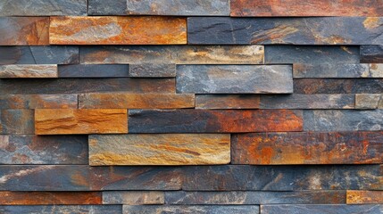 Poster - Textured stone wall background featuring slate tiles in earthy tones for rustic and vintage design projects.