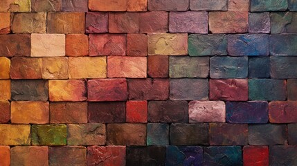 Poster - Colorful textured brick wall background with various shades and tones for artistic or design use. Perfect for interior or graphic projects.