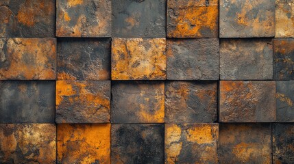 Poster - Rustic textured wall tiles in warm tones creating a unique abstract background for interior design and creative wallpaper solutions