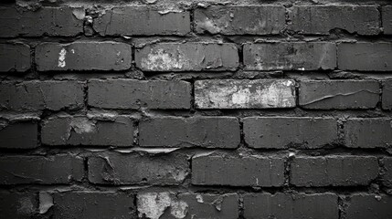 Poster - Aged brick wall with peeling plaster texture showcasing rustic charm and historical character in monochrome tones.