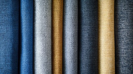 Poster - Multicolored textile samples showcasing various fabric textures for furniture upholstery in a vibrant collection backdrop