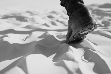 a person's footprints on a sandy beach, with no one in sight