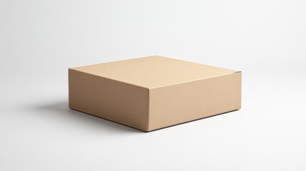 Poster - Minimalist Brown Cardboard Box on Clean White Background for Packaging and Shipping Concepts