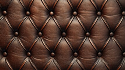 Poster - Brown full grain leather texture with button tufting creating a vintage and elegant background design for various applications and projects