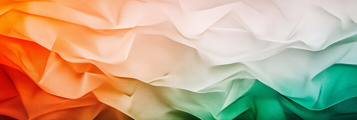 Poster - Wide horizontal web banner India Republic Day patriotic backdrop featuring tricolor geometric shapes layered over each other, with soft gradients transitioning between saffron, white, and green tones