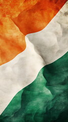 Poster - Vertical social media banner India Republic Day patriotic backdrop featuring tricolor geometric shapes layered over each other, with soft gradients transitioning between saffron, white and green tones