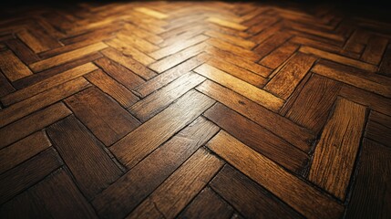 Poster - Herringbone pattern brown wood floor tiles with a vintage grunge texture in warm lighting