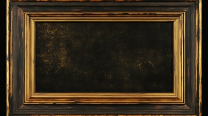 Poster - Elegant brown and gold wooden picture frame isolated on black background perfect for displaying artwork or photographs in a stylish setting