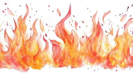 Poster - Vibrant watercolor illustration of flames in shades of red, orange, and yellow, creating a dynamic and fiery atmosphere.