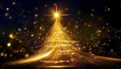 Wall Mural - golden christmas tree in abstract night
