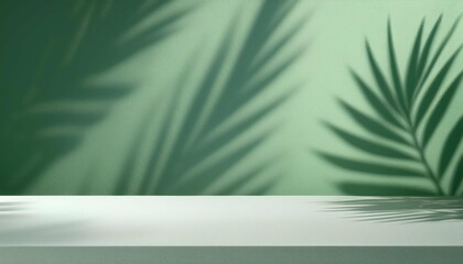 Wall Mural - blurred shadow from palm leaves on green wall minimal abstract background for product presentation m