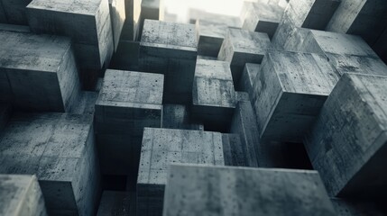 Poster - Abstract composition of stacked concrete blocks showcasing texture and depth in a modern architectural context. Ideal for construction themes.