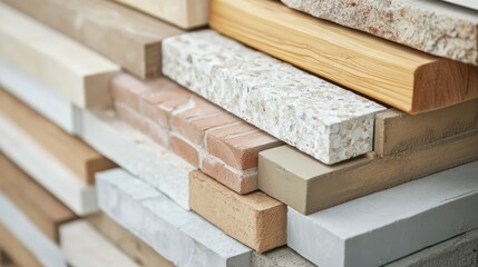 Poster - Building materials assortment featuring brick concrete and wood textures for construction and design projects