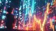 © Adiba sakila atmarin - Boy observing vibrant stock market data projections at night.