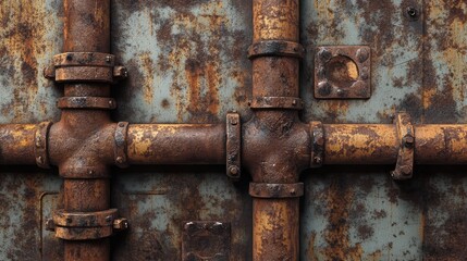 Poster - Rusty industrial pipes and texture on a weathered metal surface showcasing corrosion and aged patina for backgrounds or design elements.
