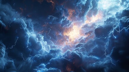 Wall Mural - This photo depicts a striking lightning abstract image of a black background illuminated by multiple lightning strikes