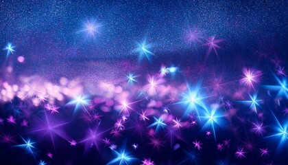 Wall Mural - abstract blue and purple bright glowing stars glamorous festive sparkling energy magical particles a