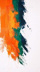 Poster - Modern vertical social media banner India Republic Day backdrop with bold, sweeping brush strokes in the Indian tricolor, layered over a crisp white background, with a minimalist Ashoka Chakra.