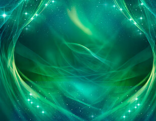 Wall Mural - abstract romantic motion background with stars in green and blue colors, graphic background curve li