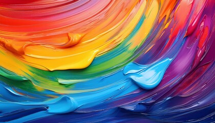 Wall Mural - vibrant abstract rainbow painting with swirling colors and dynamic brush strokes on a colorful backg
