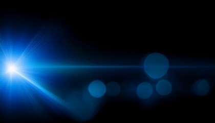 Wall Mural - intense blue and mainly off screen lens flare overlay texture with bokeh effect with black backgroun